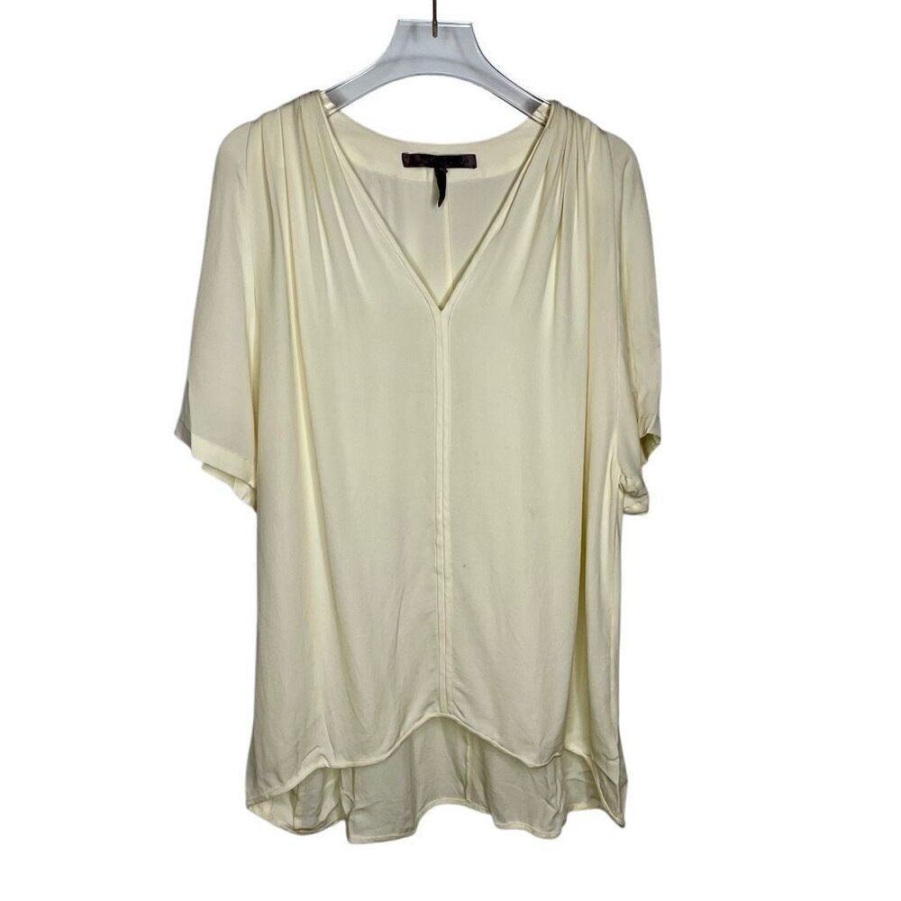 Halston Heritage Dressy Career‎ White Cream Ivory blouse Top Drape Silk 6